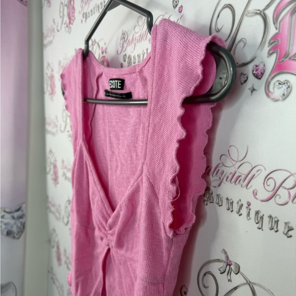 Ecote shirt ruffle trim style pink Vneck fairy hem Fuchsia Sleeveless Blouse - Picture 4 of 12